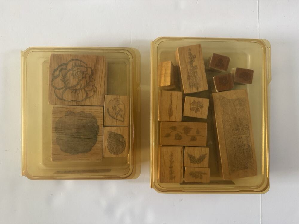 Vintage Rubber wood Mounted Stamps Two-Step Flower Box Lot 16 Piece #DR